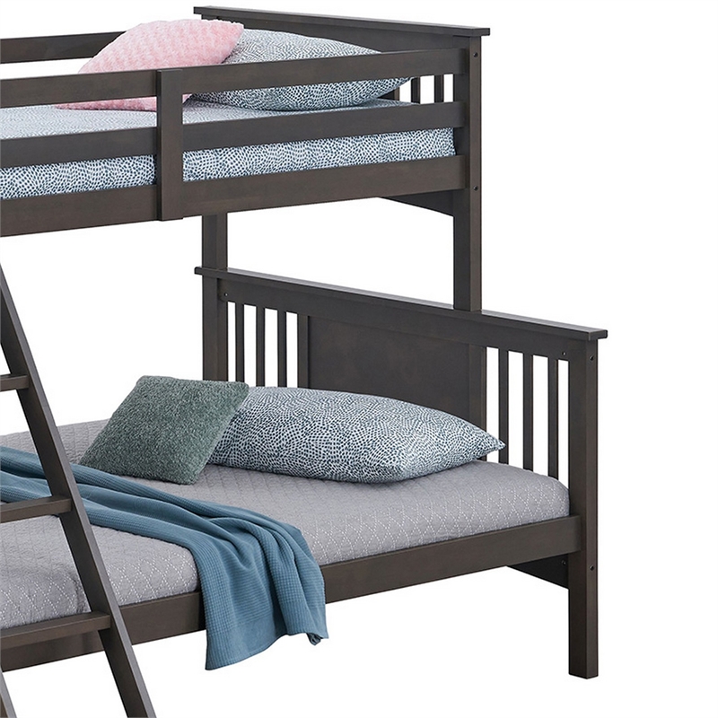 Ricky Twin Over Full Bunk Bed- Angled Ladder- Stain Gray Solid Hardwood