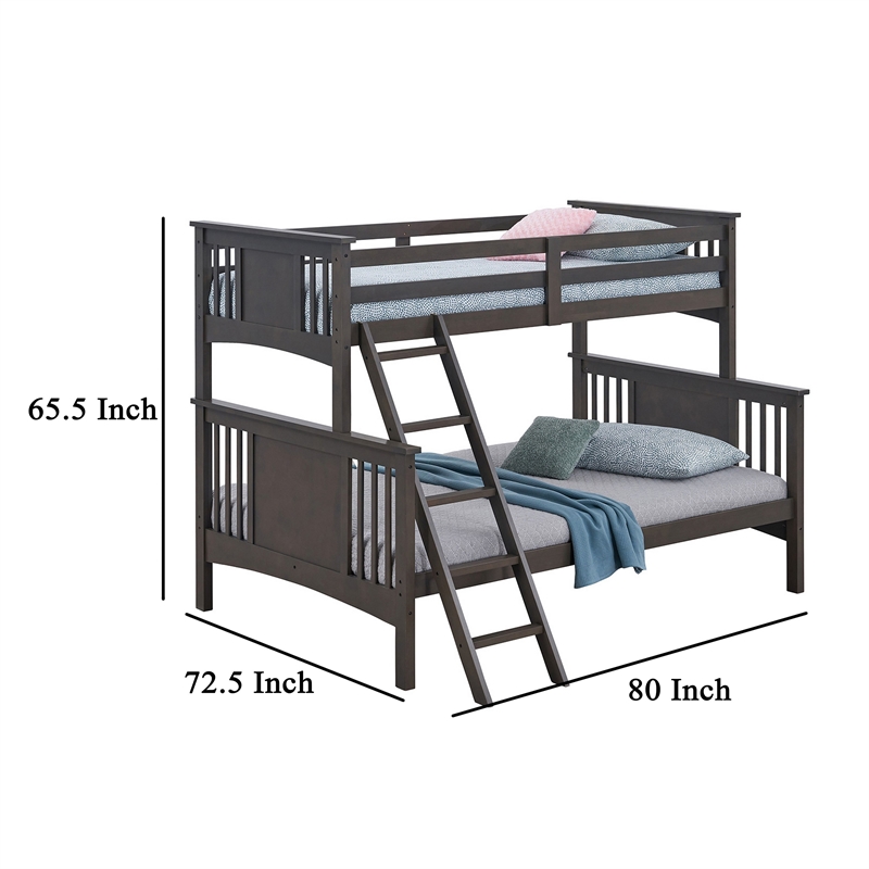 Ricky Twin Over Full Bunk Bed- Angled Ladder- Stain Gray Solid Hardwood