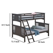 Ricky Twin Over Full Bunk Bed- Angled Ladder- Stain Gray Solid Hardwood