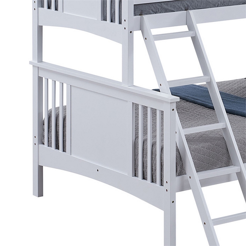 Ricky Twin Over Full Bunk Bed- Angled Ladder- Classic White Solid Hardwood