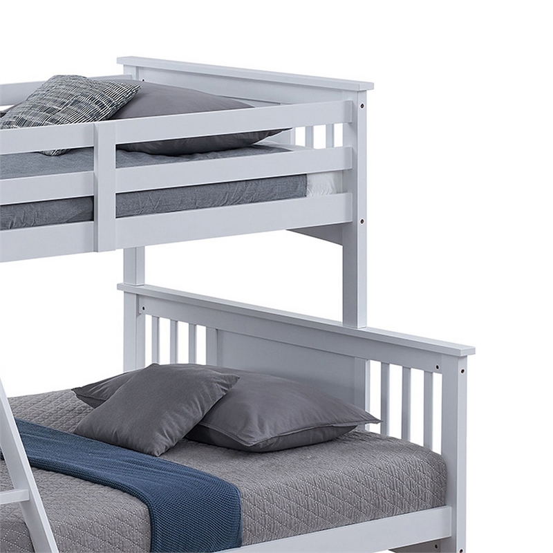 Ricky Twin Over Full Bunk Bed- Angled Ladder- Classic White Solid Hardwood