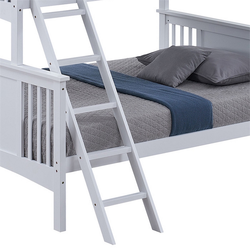 Ricky Twin Over Full Bunk Bed- Angled Ladder- Classic White Solid Hardwood