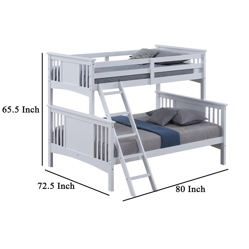 Ricky Twin Over Full Bunk Bed- Angled Ladder- Classic White Solid Hardwood
