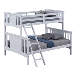 Ricky Twin Over Full Bunk Bed- Angled Ladder- Classic White Solid Hardwood