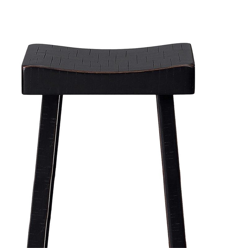 Bianca Counter Stool Set of 2- Saddle Seat- Farmhouses Black Solid Wood