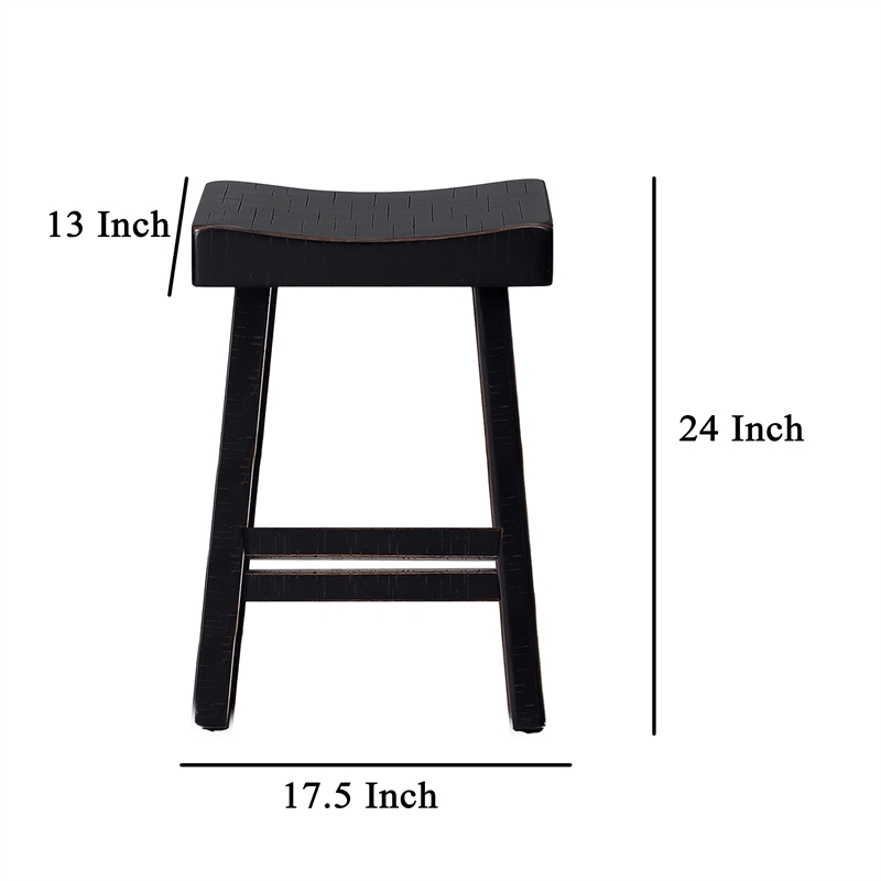 Bianca Counter Stool Set of 2- Saddle Seat- Farmhouses Black Solid Wood