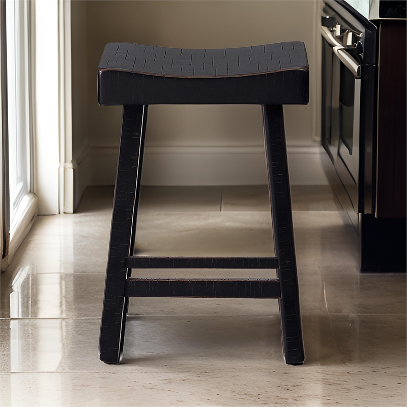 Bianca Counter Stool Set of 2- Saddle Seat- Farmhouses Black Solid Wood