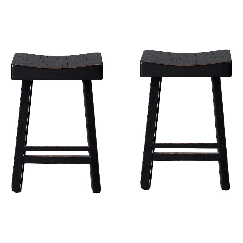 Bianca Counter Stool Set of 2- Saddle Seat- Farmhouses Black Solid Wood