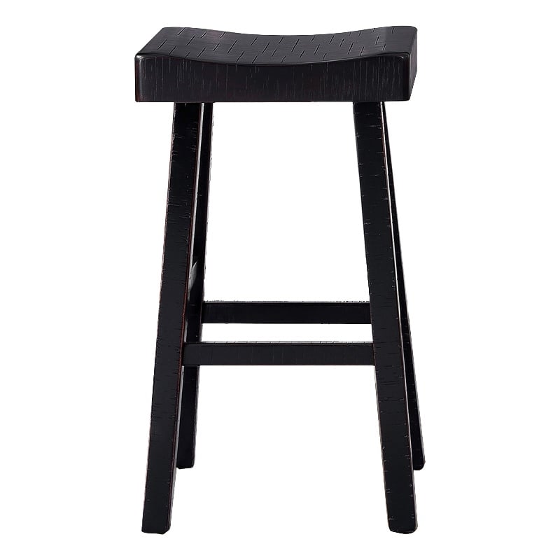 Bianca Barstool Set of 2- Saddle Seat- Farmhouses Style Black Solid Wood