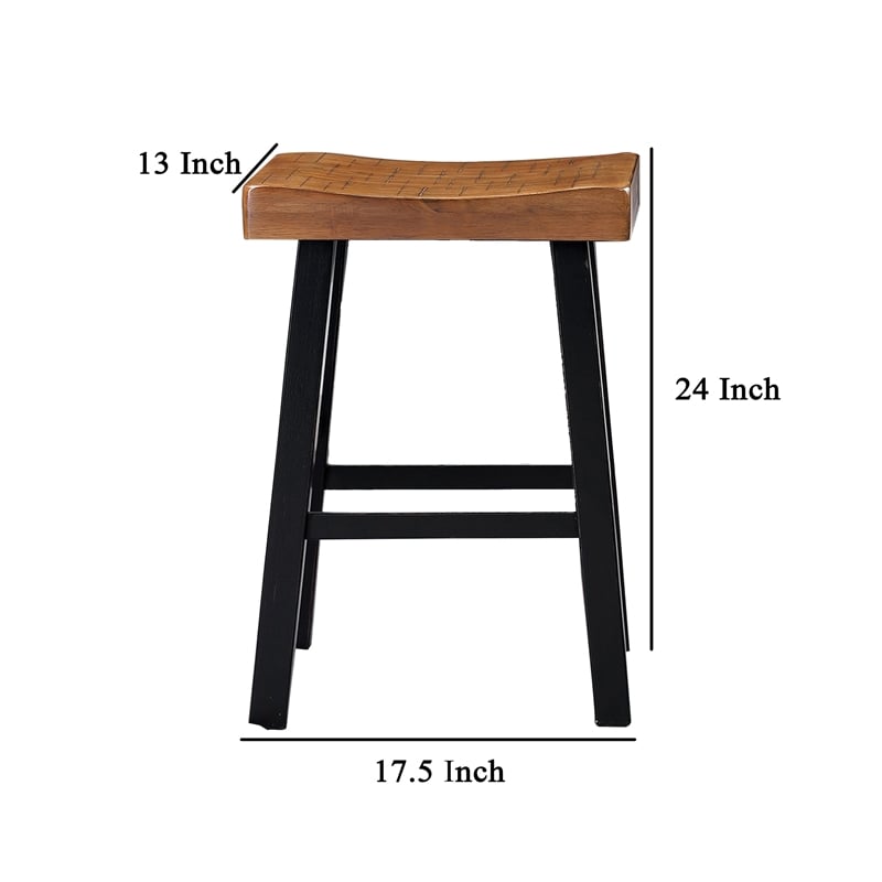 Bianca Counter Stool Set of 2- Light Brown Saddle Seat- Black Solid Wood