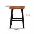 Bianca Counter Stool Set of 2- Light Brown Saddle Seat- Black Solid Wood