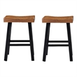 Bianca Counter Stool Set of 2- Light Brown Saddle Seat- Black Solid Wood