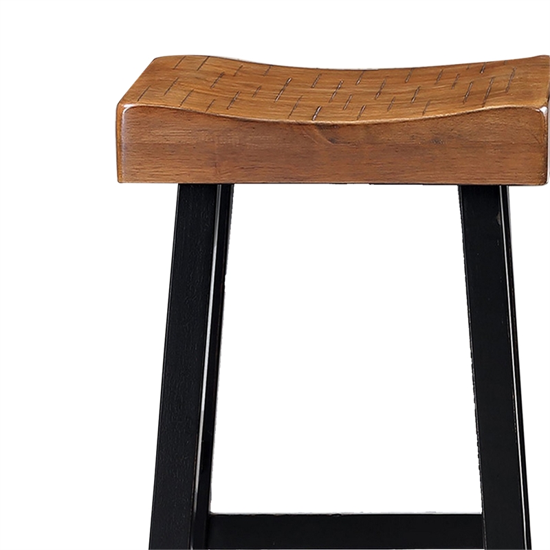 Bianca Barstool Set of 2- Light Brown Saddle Seat- Black Solid Wood