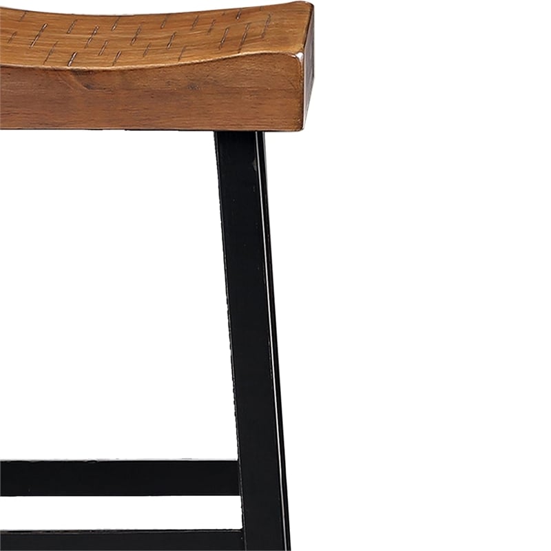 Bianca Barstool Set of 2- Light Brown Saddle Seat- Black Solid Wood