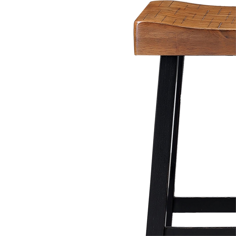 Bianca Barstool Set of 2- Light Brown Saddle Seat- Black Solid Wood