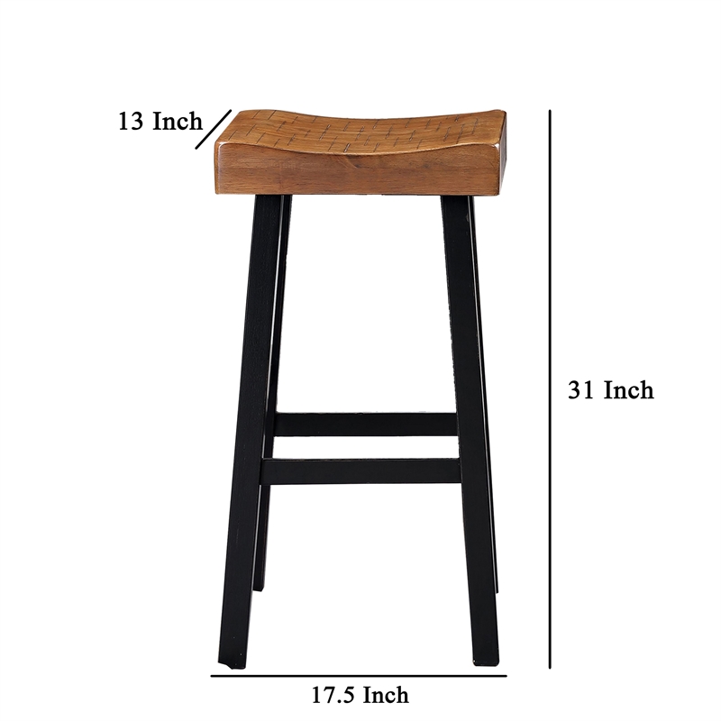 Bianca Barstool Set of 2- Light Brown Saddle Seat- Black Solid Wood