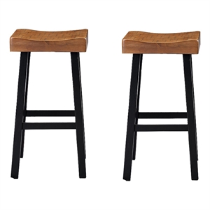 Bianca Barstool Set of 2- Light Brown Saddle Seat- Black Solid Wood