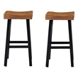 Bianca Barstool Set of 2- Light Brown Saddle Seat- Black Solid Wood