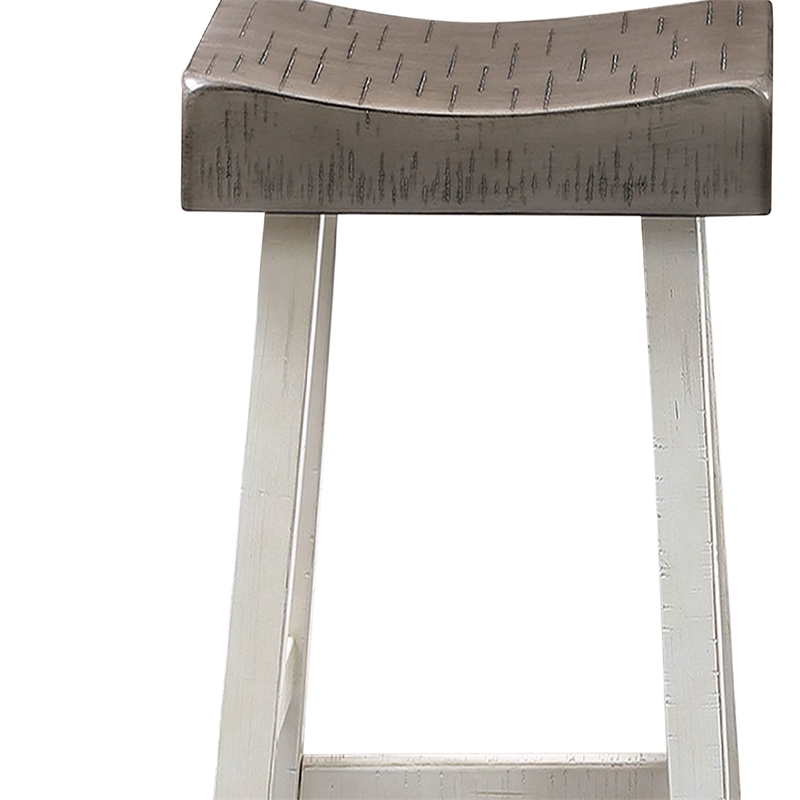 Bianca Barstool Set of 2- Dark Gray Saddle Seat- White Solid Wood