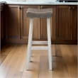 Bianca Barstool Set of 2- Dark Gray Saddle Seat- White Solid Wood