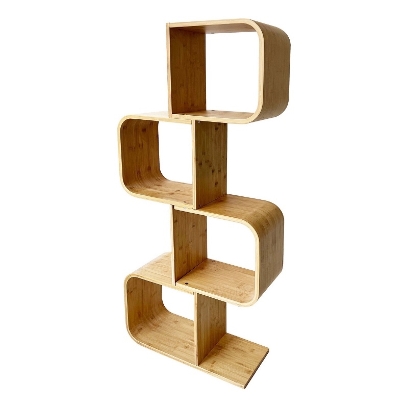 Tima Accent Bookshelf- 52 Inch Tall Storage- Walnut Brown Bamboo Frame