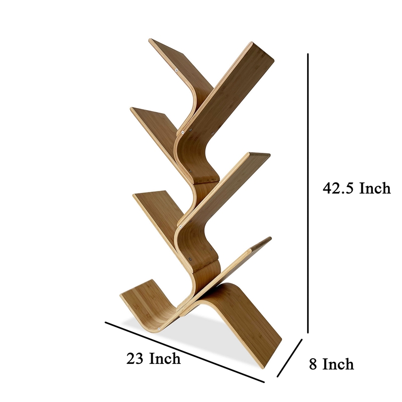 Irica Accent Bookshelf- 6 Diagonal Storage Shelves- Brown Bamboo- 43 Inch