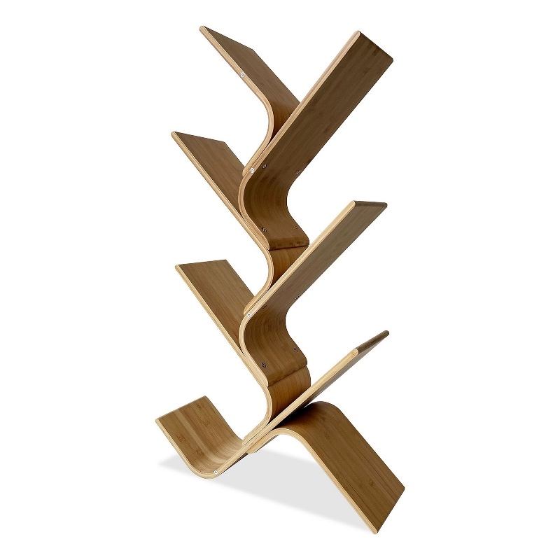 Irica Accent Bookshelf- 6 Diagonal Storage Shelves- Brown Bamboo- 43 Inch