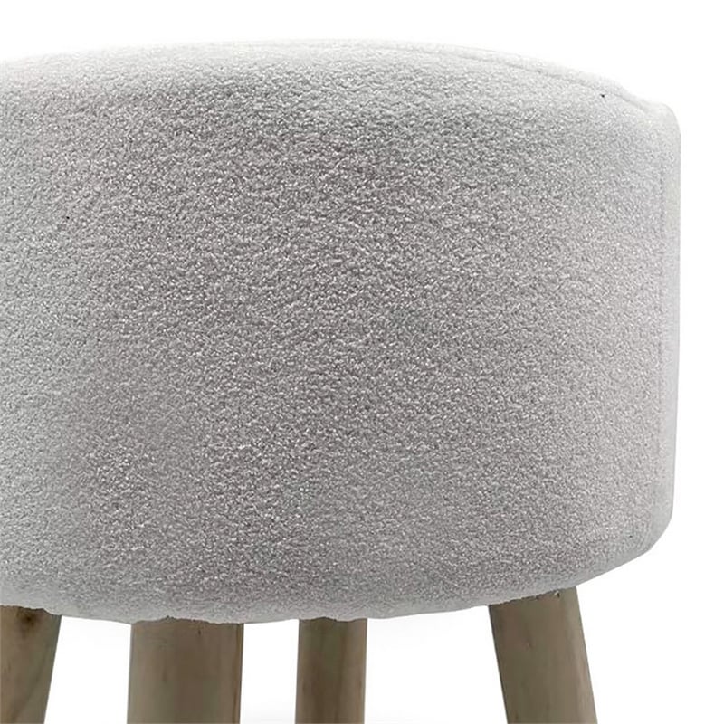 Ginni Footstool Ottoman Set of 2- White Polyester- Soft Seat- Wood Legs