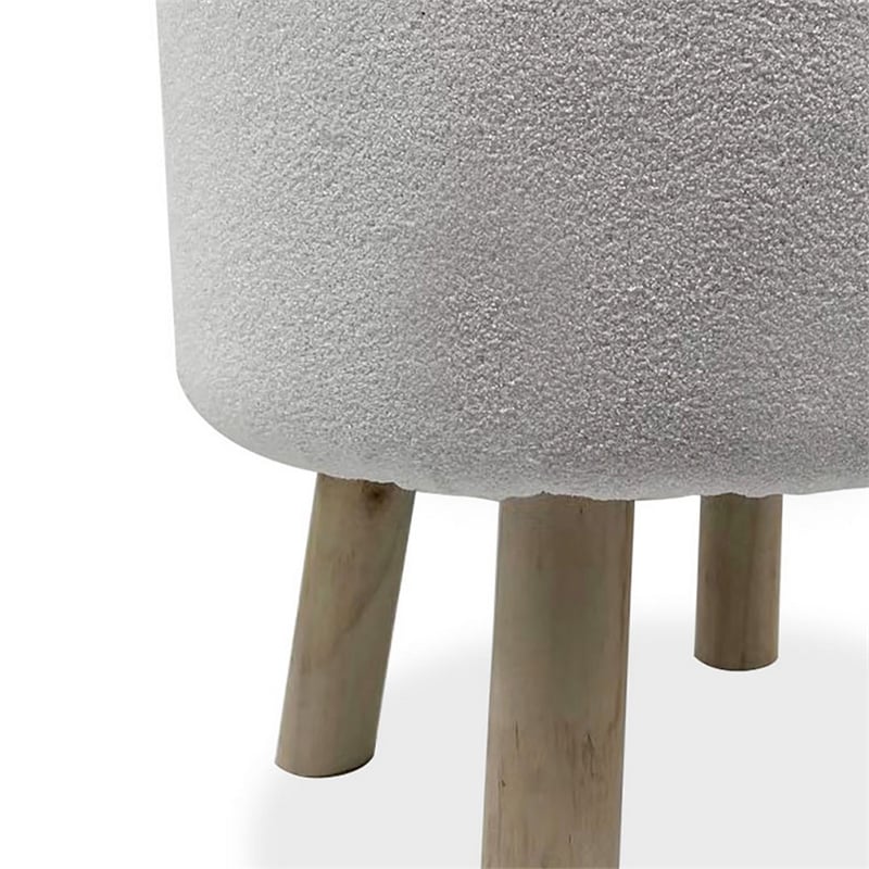 Ginni Footstool Ottoman Set of 2- White Polyester- Soft Seat- Wood Legs