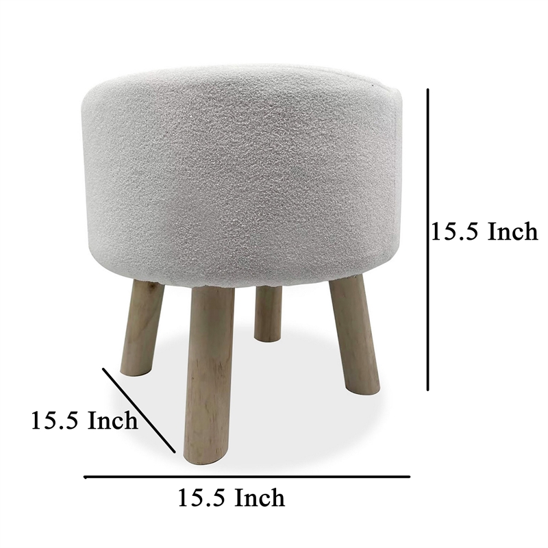 Ginni Footstool Ottoman Set of 2- White Polyester- Soft Seat- Wood Legs