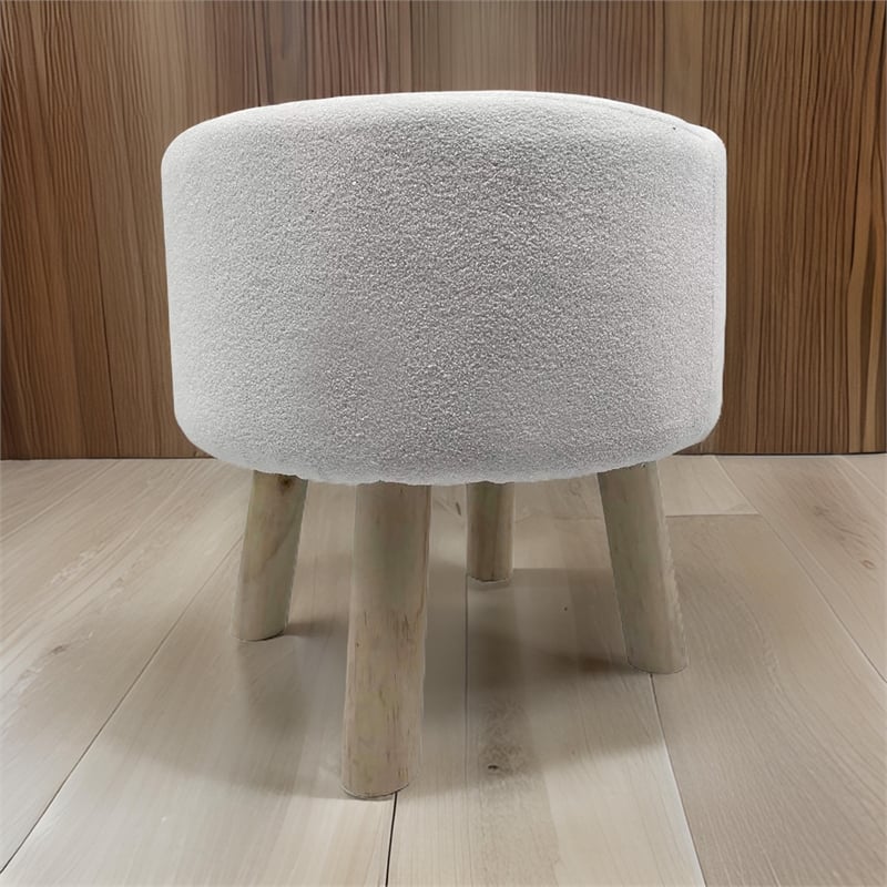 Ginni Footstool Ottoman Set of 2- White Polyester- Soft Seat- Wood Legs