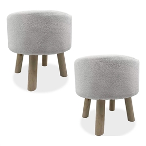 Ginni Footstool Ottoman Set of 2- White Polyester- Soft Seat- Wood Legs