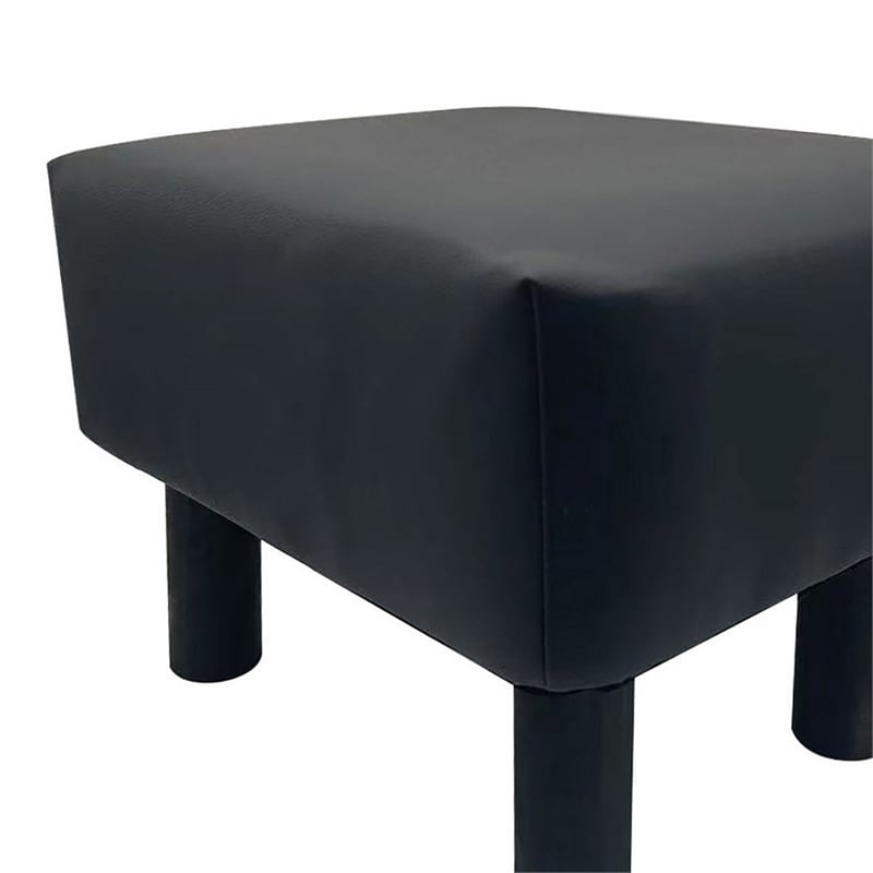 Ginni Footstool Ottoman Set of 2- Black Faux Leather- Soft Seat- Wood Legs