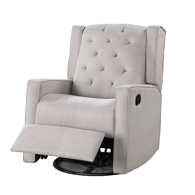 Manie Swivel Glider Manual Recliner- Solid Wood- Light Gray Burlap