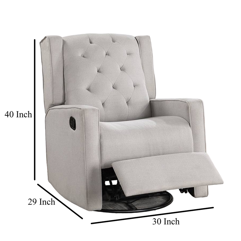 Manie Swivel Glider Manual Recliner- Solid Wood- Light Gray Burlap