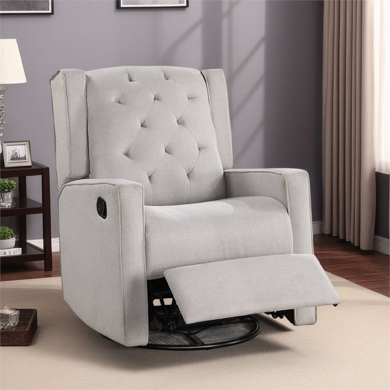 Manie Swivel Glider Manual Recliner- Solid Wood- Light Gray Burlap