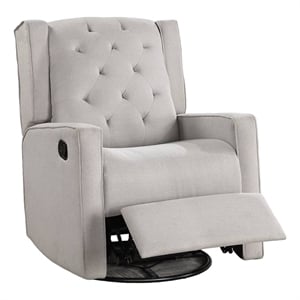 Manie Swivel Glider Manual Recliner- Solid Wood- Light Gray Burlap