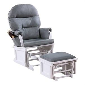 Noni Glider Manual Recliner Chair with Ottoman- White Wood- Gray