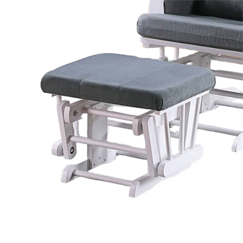 Noni Glider Manual Recliner Chair w Square Ottoman- White Wood- Gray