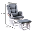 Noni Glider Manual Recliner Chair w Square Ottoman- White Wood- Gray