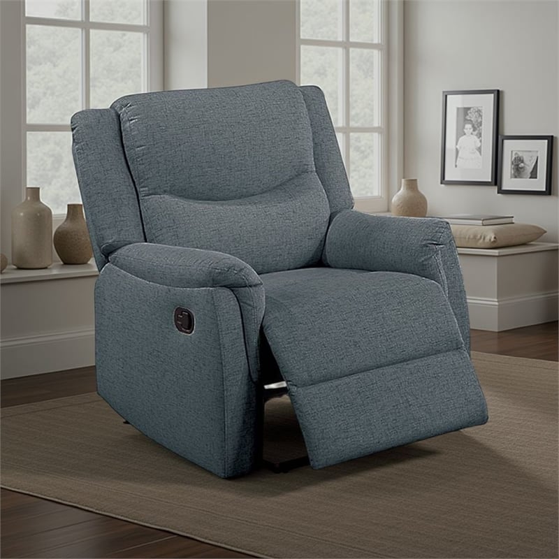 Ammy Manual Recliner Chair- Pillow Top Arms- Dark Gray Faux Burlap