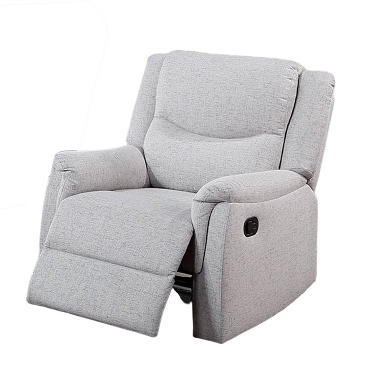 Ammy Manual Recliner Chair- Pillow Arms- Solid Wood- White Faux Burlap