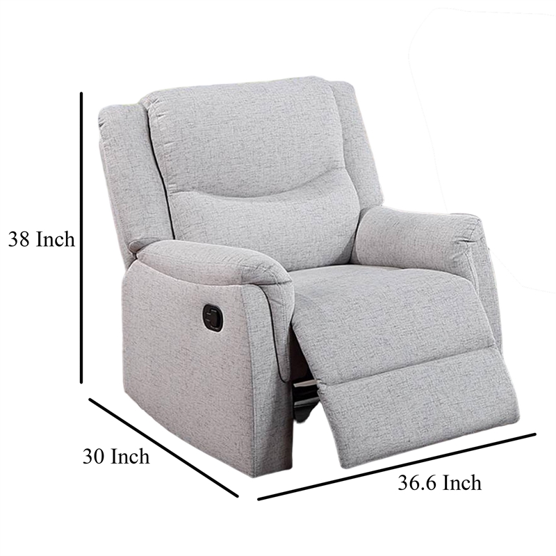 Ammy Manual Recliner Chair- Pillow Arms- Solid Wood- White Faux Burlap