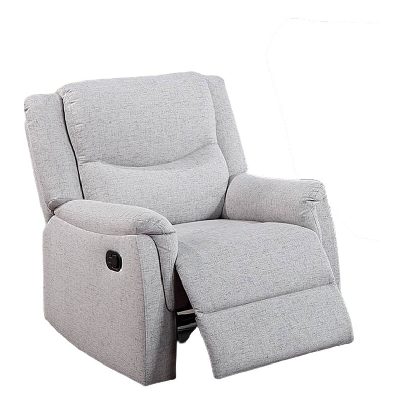 Ammy Manual Recliner Chair- Pillow Arms- Solid Wood- White Faux Burlap