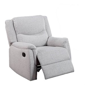Ammy Manual Recliner Chair- Pillow Arms- Solid Wood- White Faux Burlap