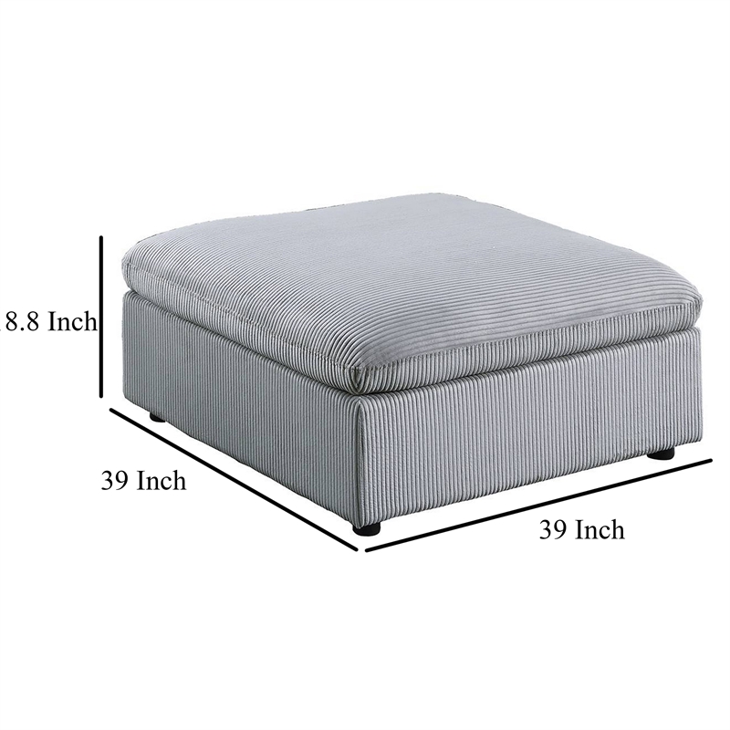 Joana Cocktail Ottoman- Light Gray Corduroy- Modular Square 39 Inch
