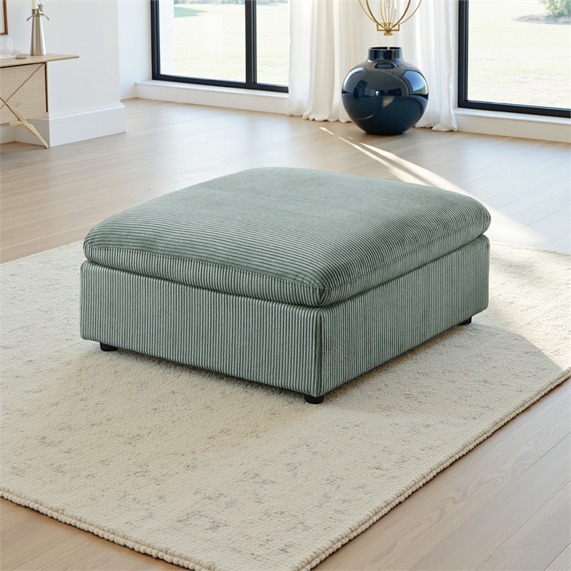 Joana Cocktail Ottoman- Sage Green Corduroy- Modular Square 39 Inch