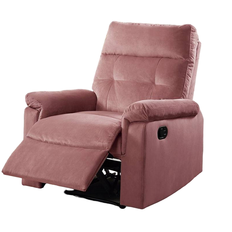 Jessy Manual Recliner Chair- Tufted Cushioned Rose Pink Velvet