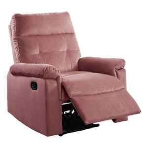 Jessy Manual Recliner Chair- Tufted Cushioned Rose Pink Velvet