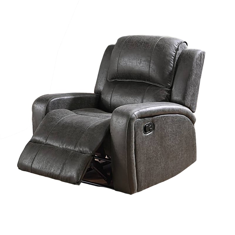 Charles Manual Recliner Chair- Smoke Gray Faux Leather- Solid Wood
